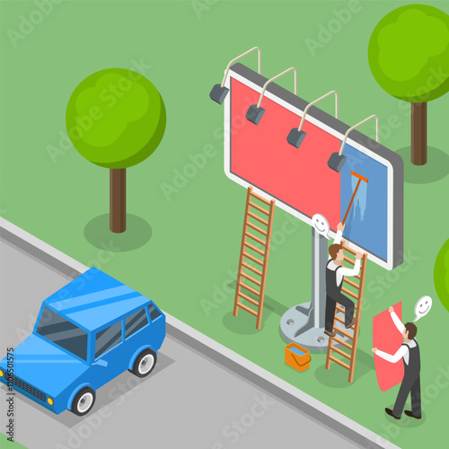 3D Isometric Flat Vector Illustration of Commercial Advertising, Outdoor City Banner