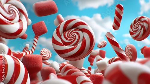 Playful candy-inspired swirls and ribbons forming festive shapes background photo