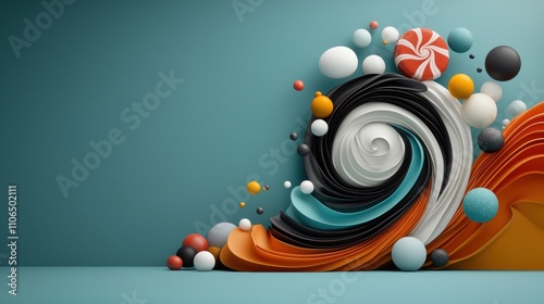 Playful candy-inspired swirls and ribbons forming festive shapes background photo