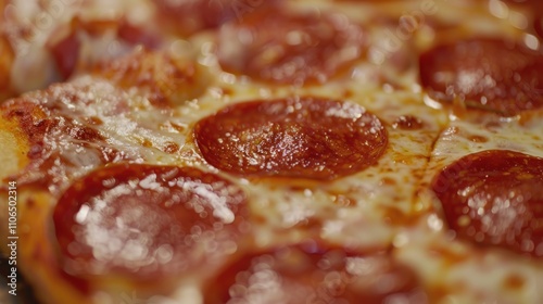 Macro shot of pepperoni and mozzarella pizza.