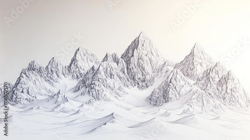 A detailed illustration of majestic mountains in a serene landscape.