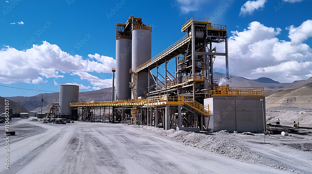 Obraz premium Industrial limestone production plant under blue sky