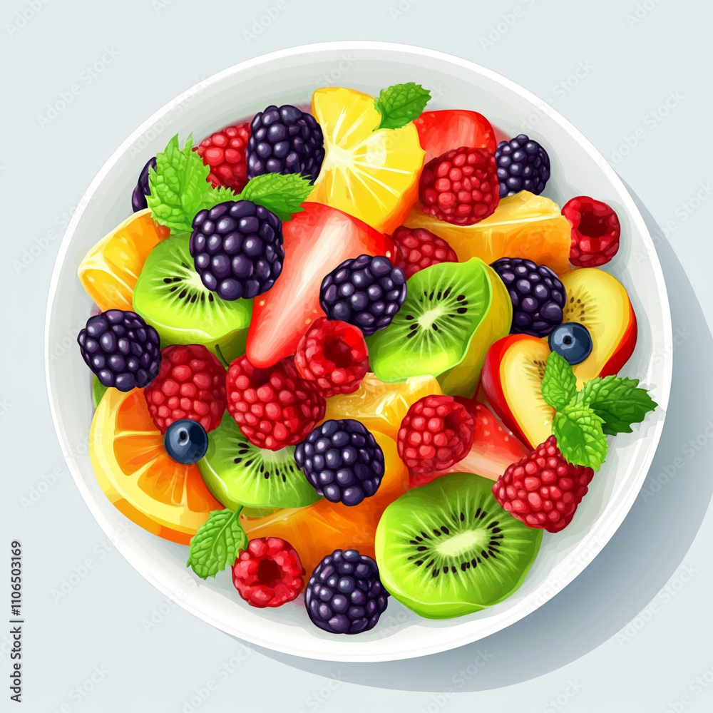 Obraz premium Refreshing fruit salad with fresh berries and citrus in a bowl