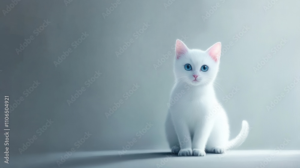 Obraz premium White Cat on a Pale Gray Background