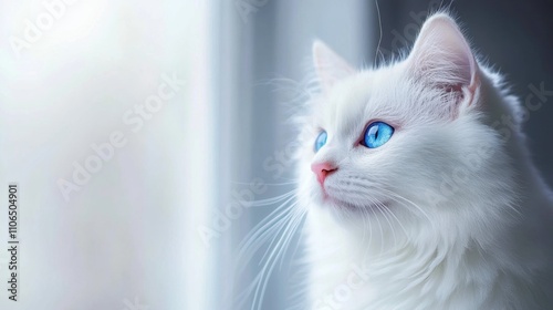 Beautiful White Cat Against Soft Gray Background