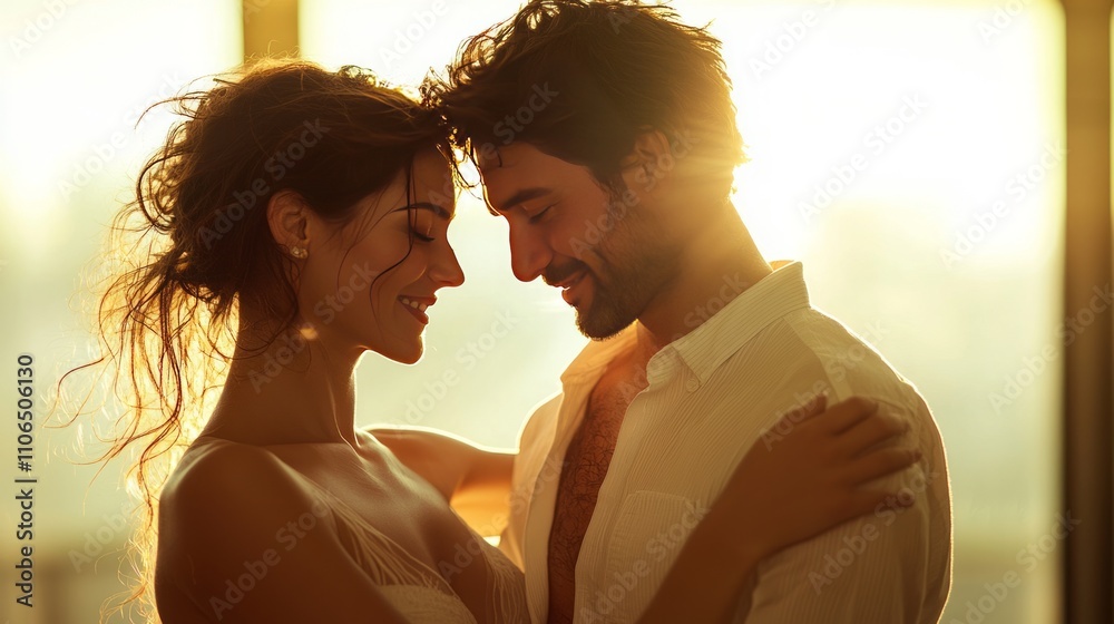 Romantic Couple in Warm Sunset Glow Romantic Couple in Warm Sunset Glow