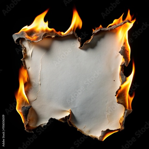 Abstract black paper fire damaged isolated black background