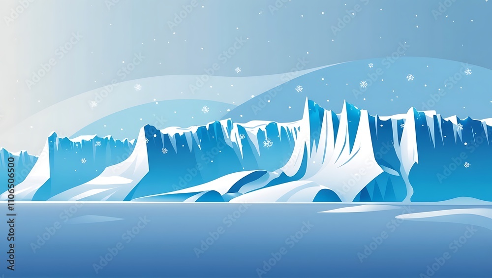 Snowy Mountains and Frozen Arctic Ocean Landscape Snowy Mountains and Frozen Arctic Ocean Landscape