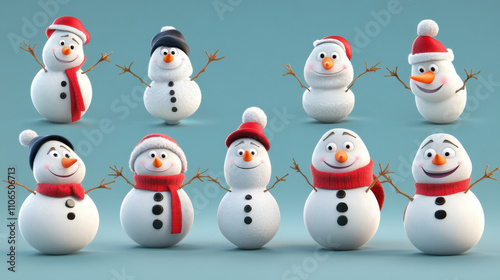cute cartoon snowman clipart with various 8 action