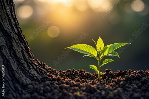 Young plant springing up out of the soil	