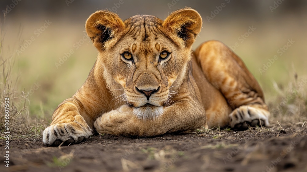 Fototapeta premium Lion Cub Portrait: A Moment of Quiet Intensity