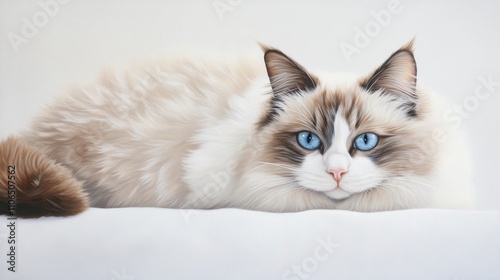 Fluffy Ragdoll Cat Lounging Peacefully