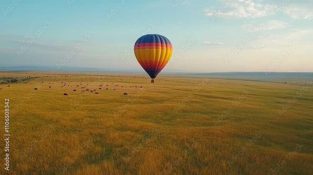 Obraz premium Colorful Hot Air Balloon Lifting Off in Scenic Landscape