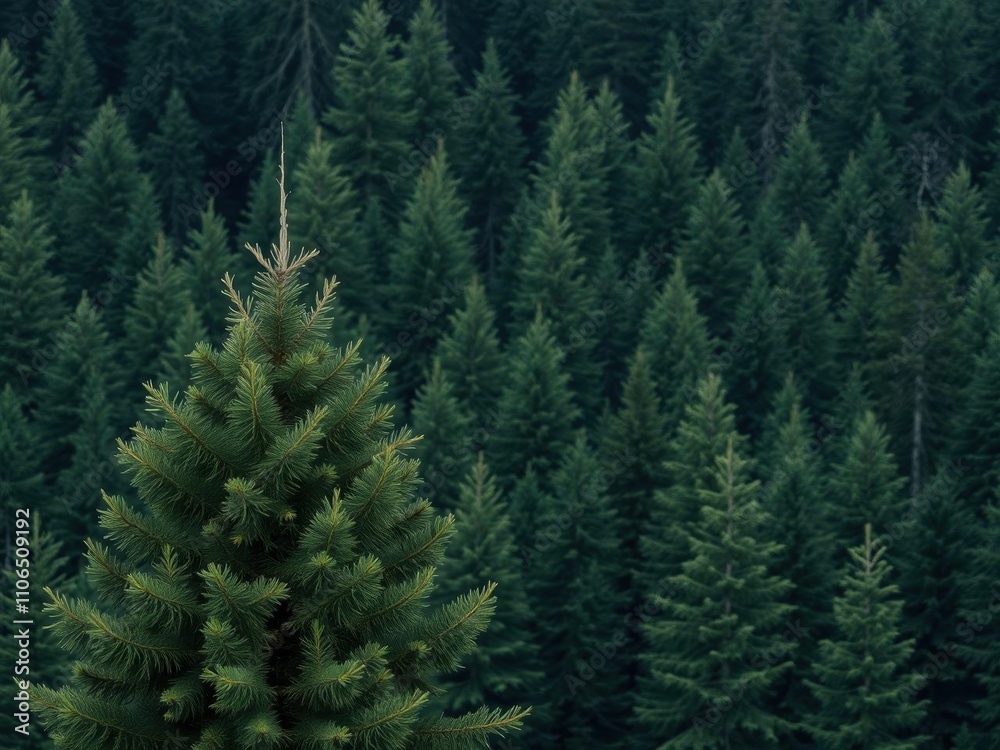 Tall coniferous fir trees standing together in a dense evergreen forest, , fir tree Tall coniferous fir trees standing together in a dense evergreen forest, , fir tree