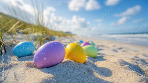 Colorful Easter Eggs on Sandy Beach