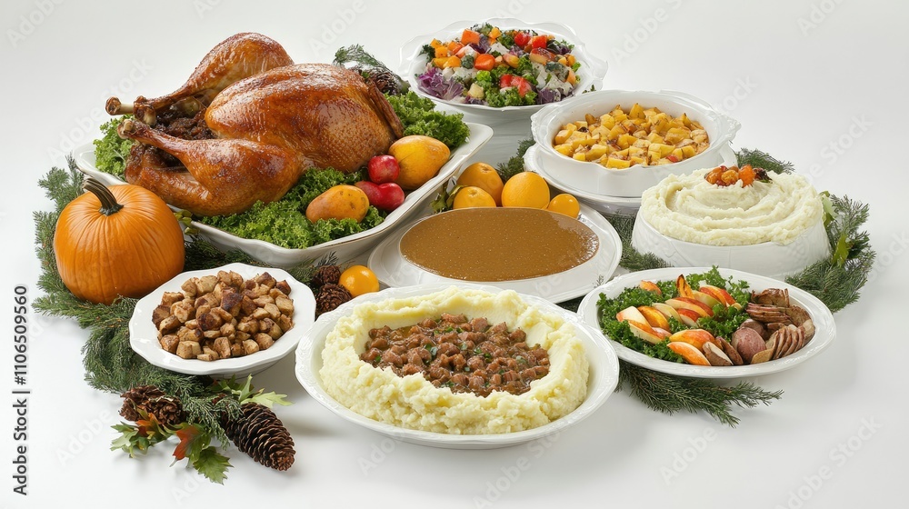 Fototapeta premium Festive Thanksgiving Meal with Turkey and Sides