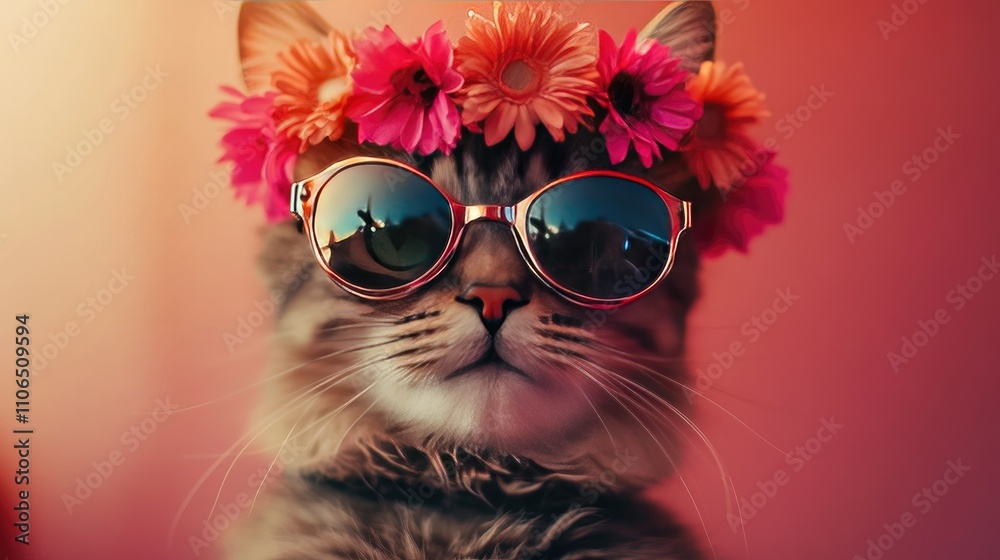 Glamorous Tabby Cat with Emerald Eyes and Sunglasses Glamorous Tabby Cat with Emerald Eyes and Sunglasses