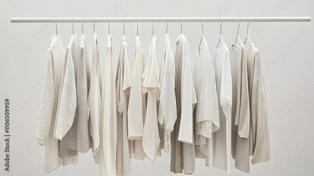 Harmonious Selection of Neutral Clothing Hangs on Hangers Harmonious Selection of Neutral Clothing Hangs on Hangers