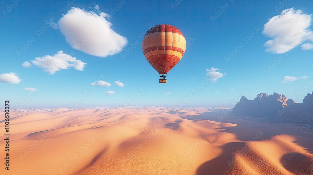 Obraz premium Colorful Hot Air Balloon Flying Over Desert Landscape