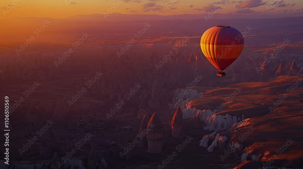 Obraz premium Vibrant Hot Air Balloon Flying Over Fairy Chimneys