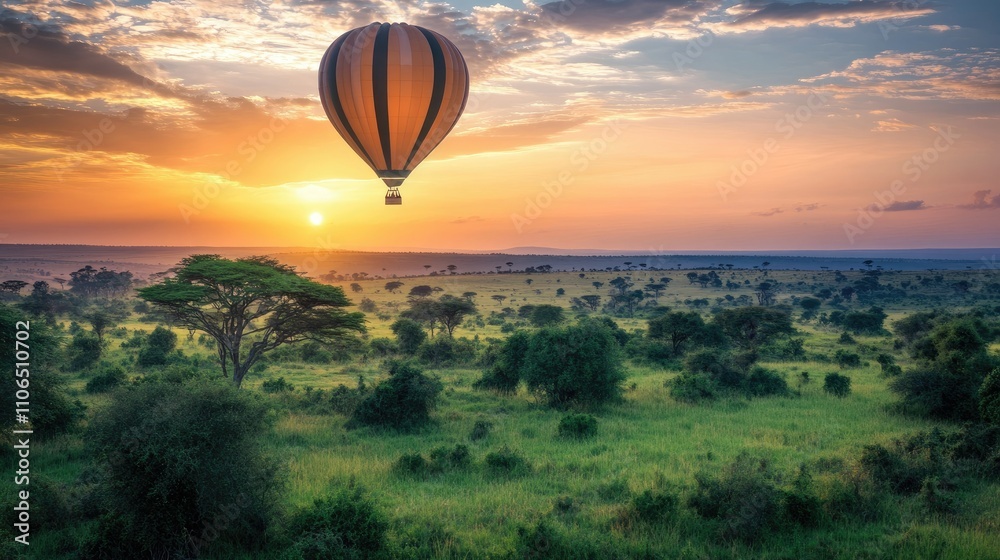 Obraz premium Colorful Hot Air Balloon Against Sunset Sky