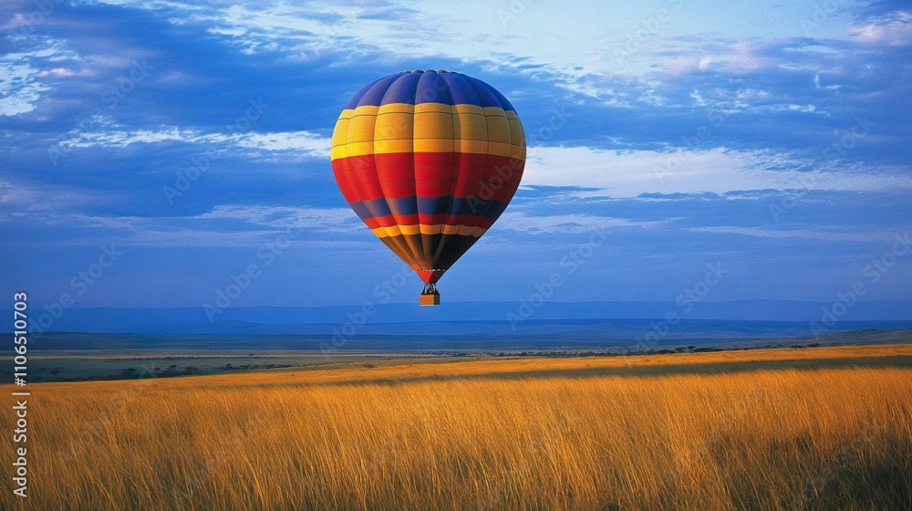 Obraz premium Colorful Air Balloon Soaring Above the Masai Landscape