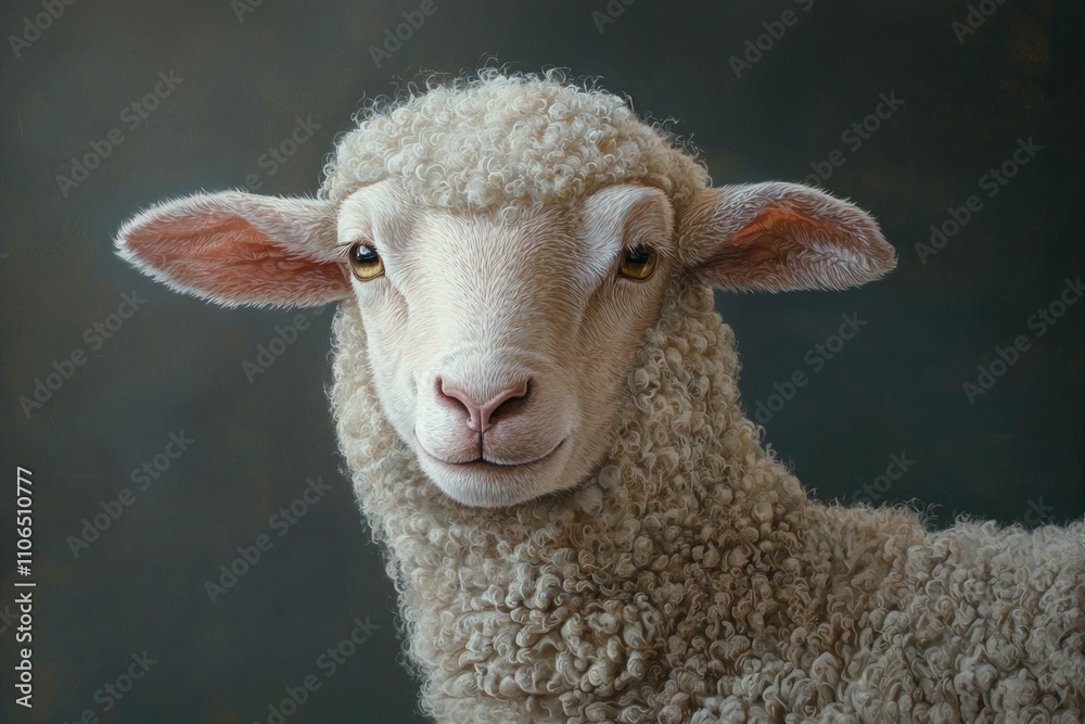 Cute woolly sheep with gentle expression, showcasing its fluffy fleece against a muted background. Animal portrait and farm life concept. Cute woolly sheep with gentle expression, showcasing its fluffy fleece against a muted background. Animal portrait and farm life concept.