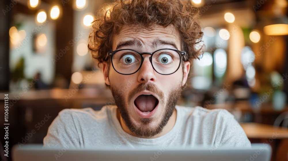 Surprised Man in a Café Setting Surprised Man in a Café Setting