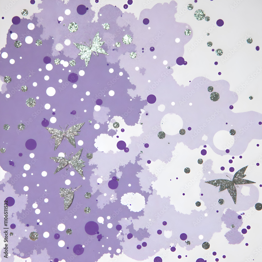 Naklejka premium Whimsical purples and glittering butterflies dancing in a dreamy atmosphere, digital art of abstract concept.