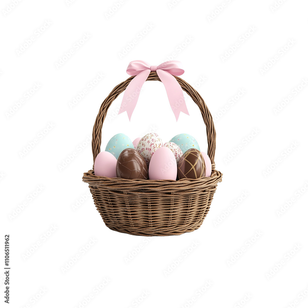 Easter Basket with Pastel and Chocolate Eggs Easter Basket with Pastel and Chocolate Eggs