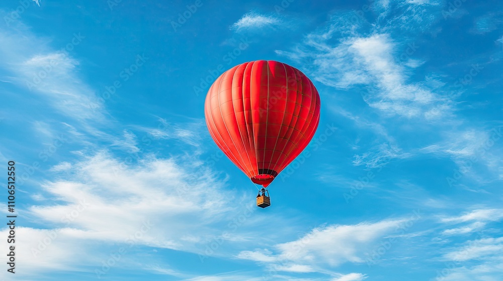 Naklejka premium Red Balloon Soaring Through a Blue Sky