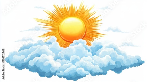 Bright Sun Shining Behind Fluffy White Clouds