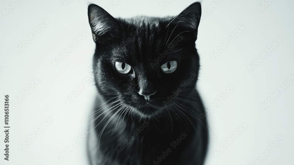 Stern Short-Haired Cat Portrait in Monochrome Stern Short-Haired Cat Portrait in Monochrome
