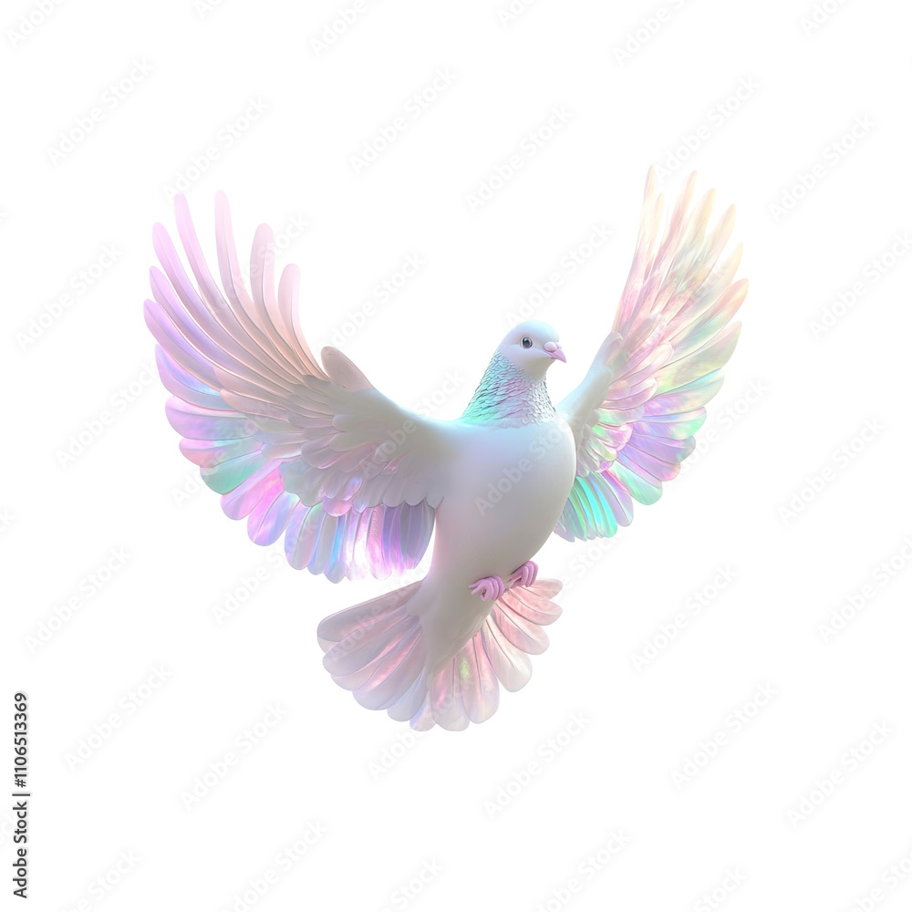 Iridescent White Dove in Flight, Symbol of Peace and Hope Iridescent White Dove in Flight, Symbol of Peace and Hope