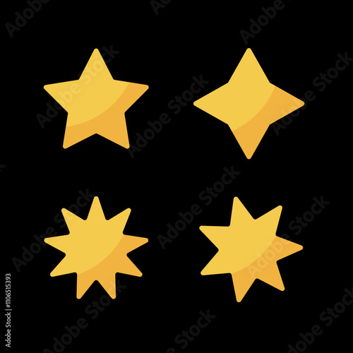 Yellow or gold vector stars. Bright twinkle stars. Simple vector illustration