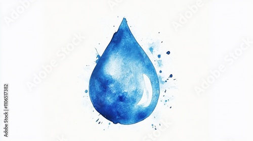 Watercolor Painting Of A Single Blue Raindrop