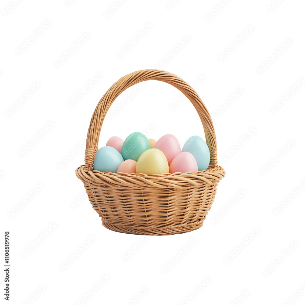 Pastel Easter Eggs in a Wicker Basket