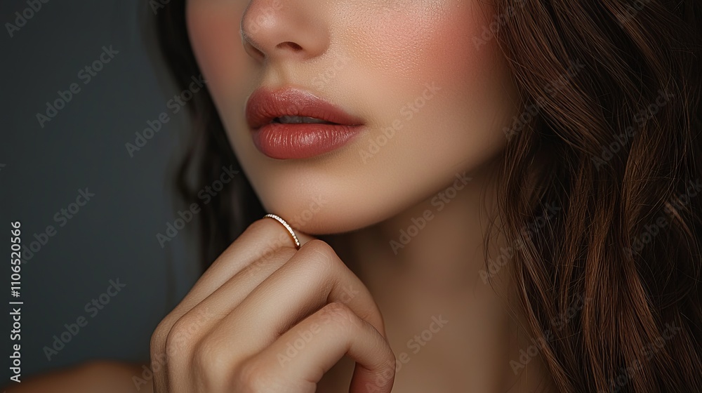 Close-Up of Elegant Woman's Lips and Hand Gesture Close-Up of Elegant Woman's Lips and Hand Gesture