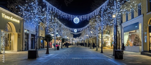 Christmas lights brighten the shopping street