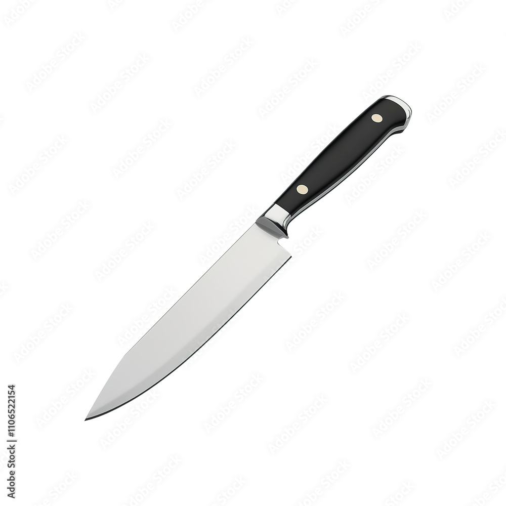 Sharp Chef's Knife with Black Handle Isolated on White Background Sharp Chef's Knife with Black Handle Isolated on White Background