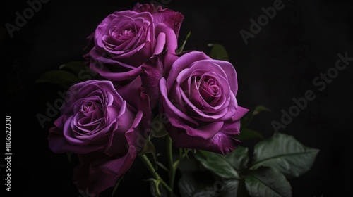 Purple roses on black backdrop