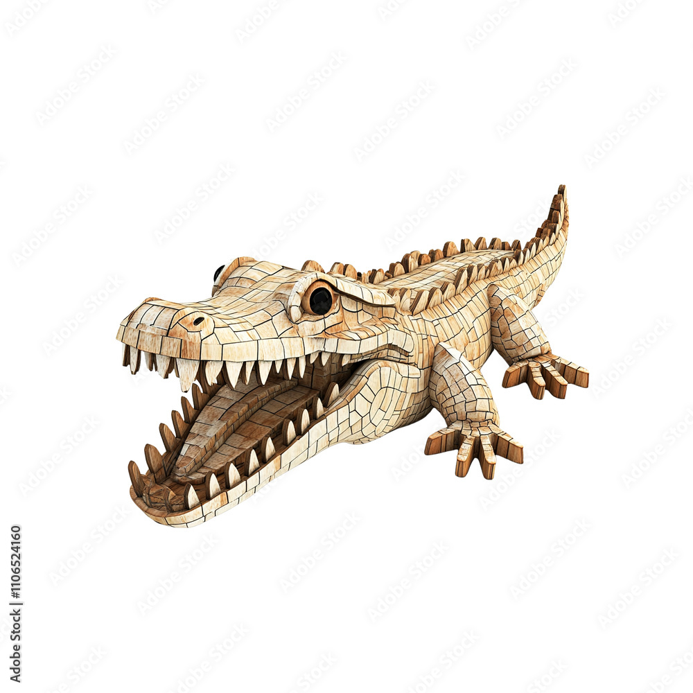 Intricate Wooden Mosaic Alligator Sculpture Intricate Wooden Mosaic Alligator Sculpture