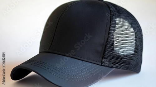 Black Cap with Mesh Back Design for Casual Fashion, Outdoor Activities, and Sportswear – Versatile Headwear for All Seasons and Styles photo