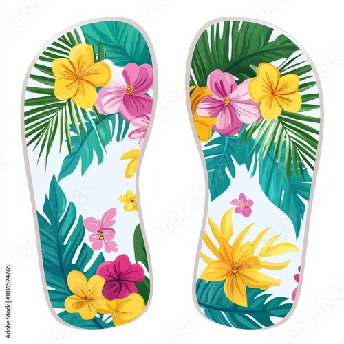 Colorful Tropical Floral Pattern on Flip Flops for Summer Vibes