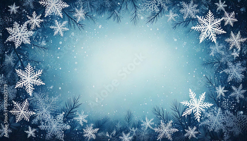 Tapeta, tło świąteczne z motywem płatków śniegu. Generative AI