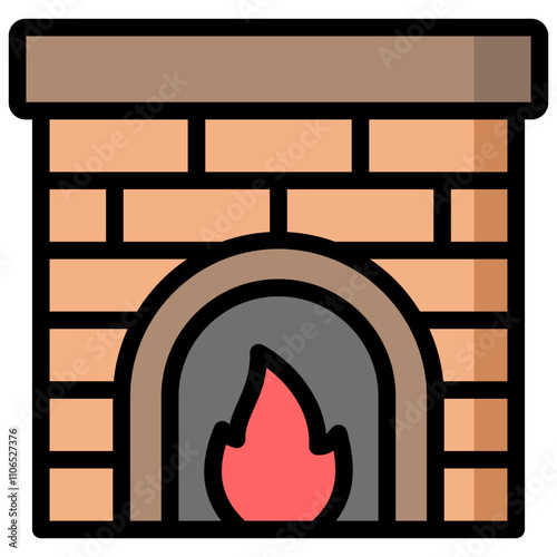 fireplace icon illustration design with filled outline