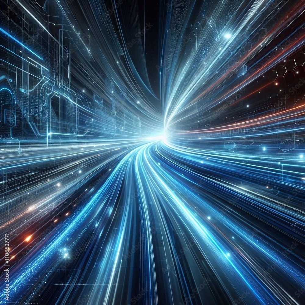 Abstract Road with Blue Light Trails Representing Data Transfer and Digitization Abstract Road with Blue Light Trails Representing Data Transfer and Digitization