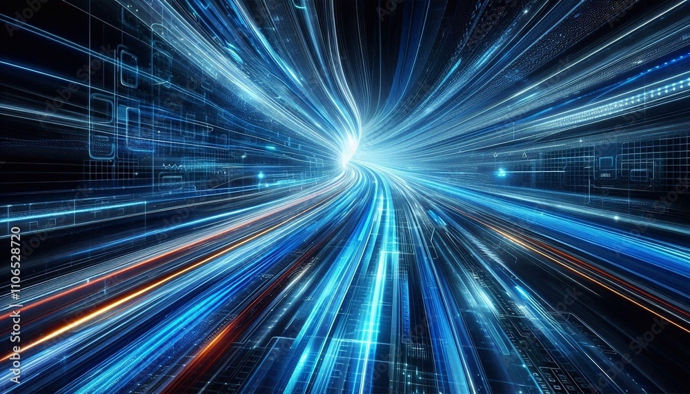 Abstract Road with Blue Light Trails Representing Data Transfer and Digitization Abstract Road with Blue Light Trails Representing Data Transfer and Digitization