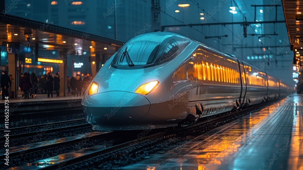 Fototapeta premium High-Speed Train Arriving at the Station