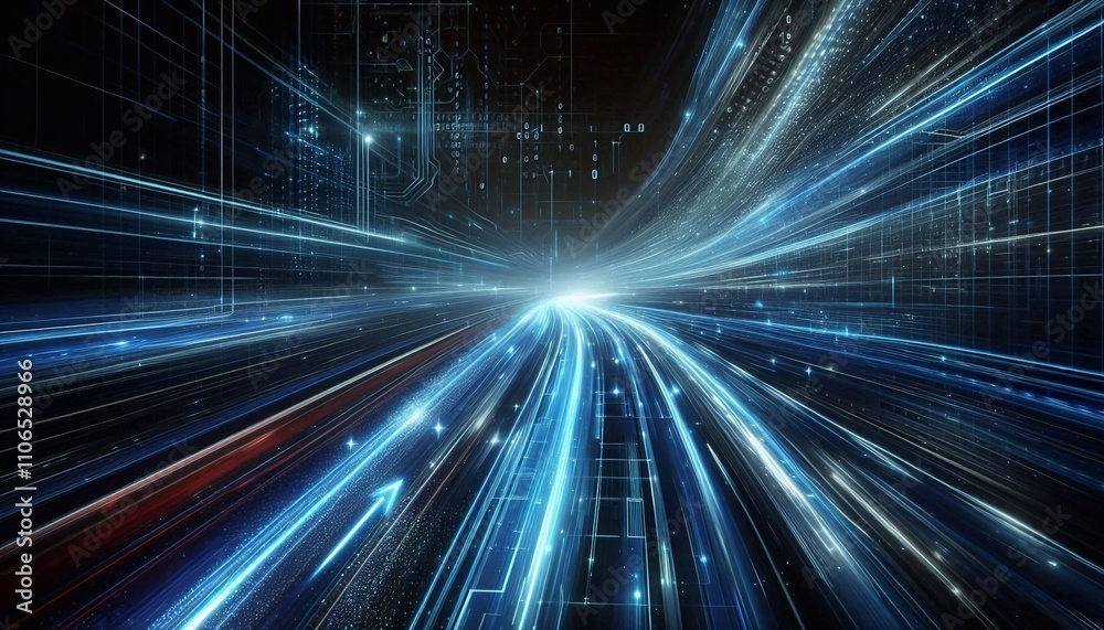Abstract Road with Blue Light Trails Representing Data Transfer and Digitization Abstract Road with Blue Light Trails Representing Data Transfer and Digitization